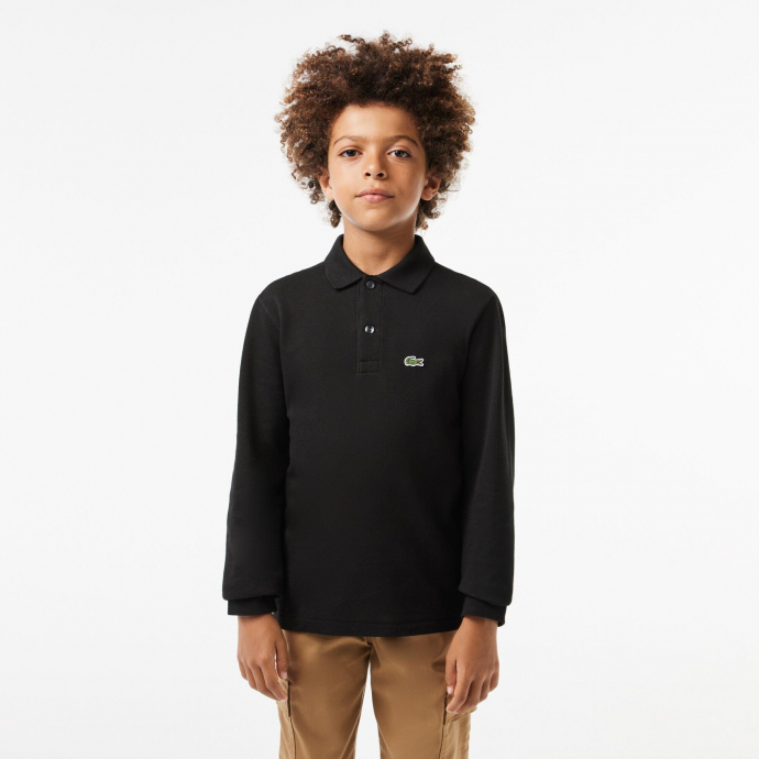 Polo regular fit à manches longues en petit piqué uni